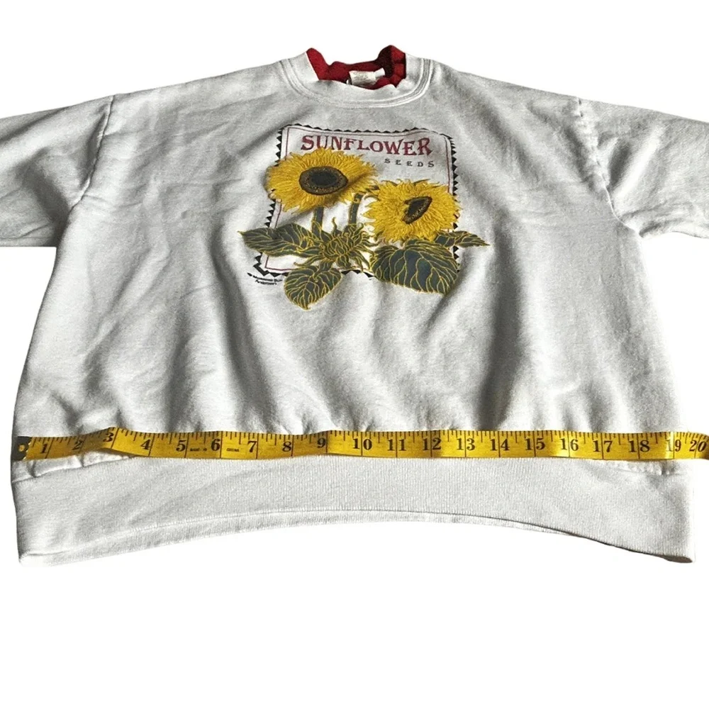 Vintage Morning Sun Sunflower Seeds Sweatshirt USA Large Floral 90s Cottagecore - Picture 11 of 13